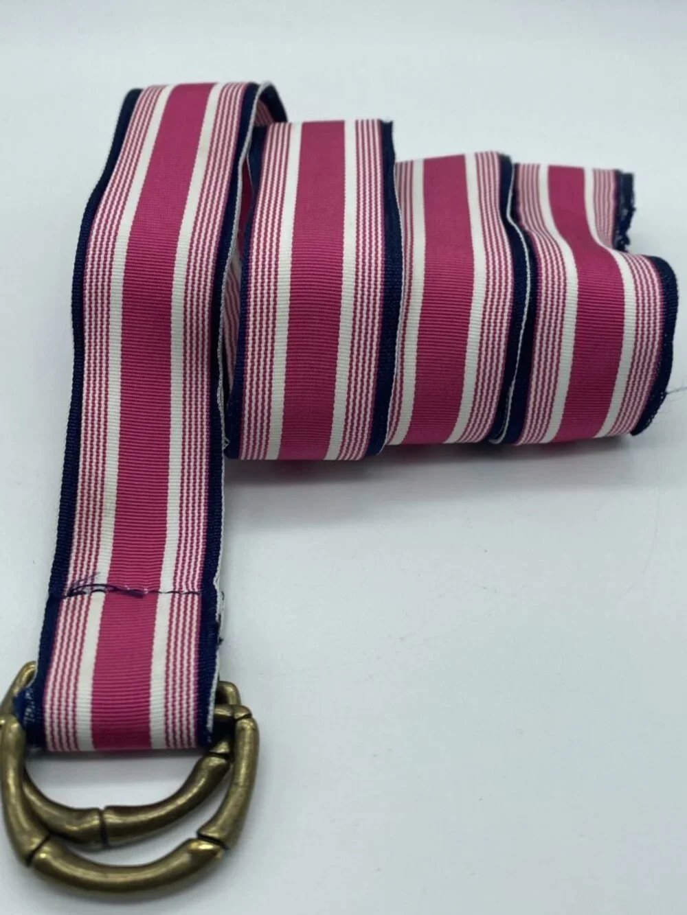 J Crew Pink Blue White Stripe D-Ring Belt Women's Size L End to End 43" - Picture 3 of 14